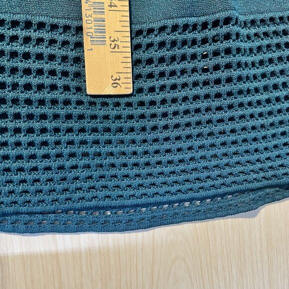NWT Nanette Lepore M Teal Blue Green Perforated Sweater Dress Demure Holiday - Picture 16 of 16